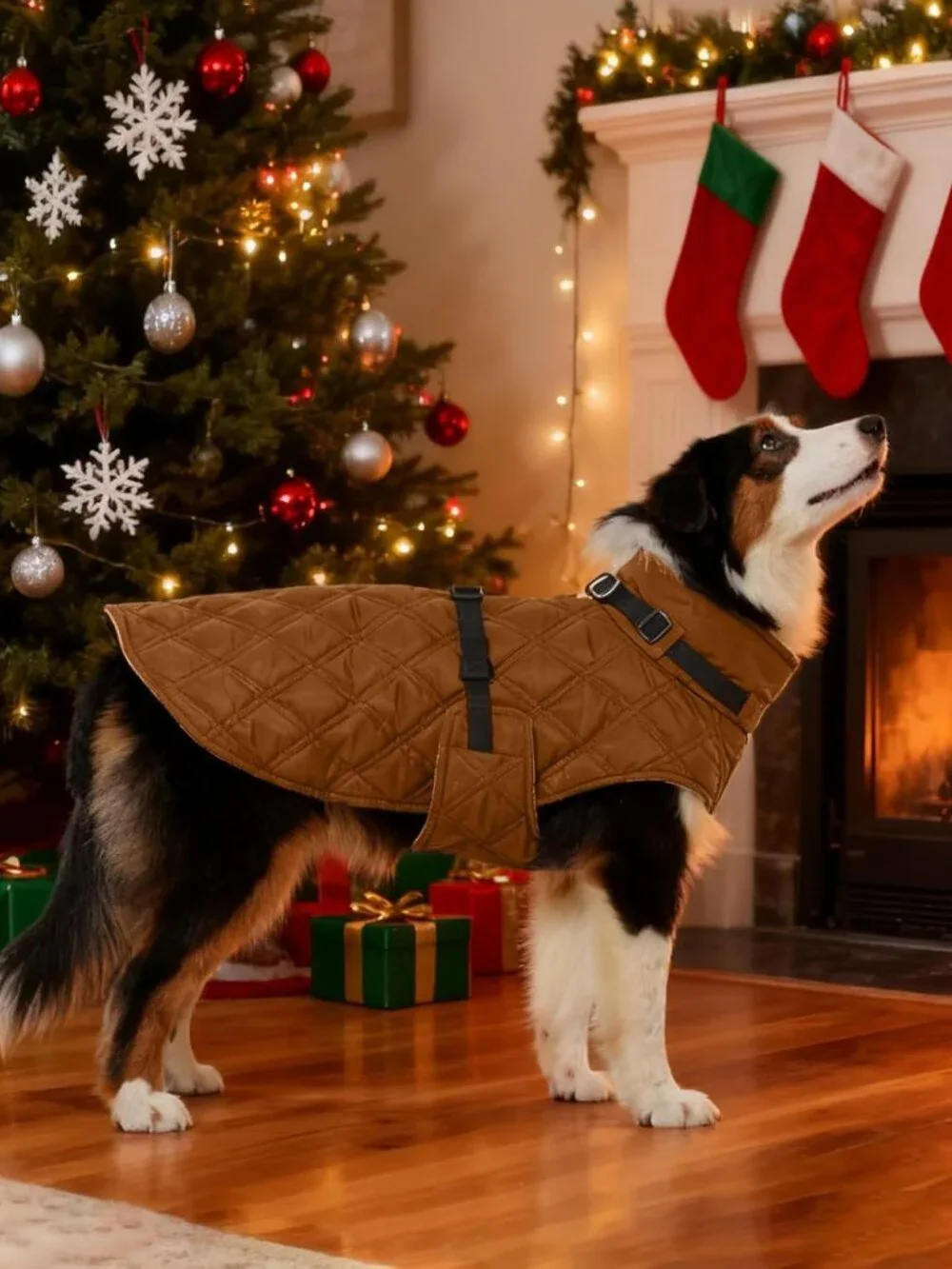 Kuoser Dog Coat Warm Fleece Lining Turtleneck Dog Jacket with Harness Built-in